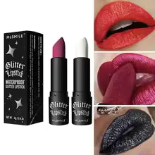 7Colors Glitter Waterproof Long Lasting Dia Pearlescent Metallic Lipstick Black Lipgloss Women Lips Makeup Cosmetic